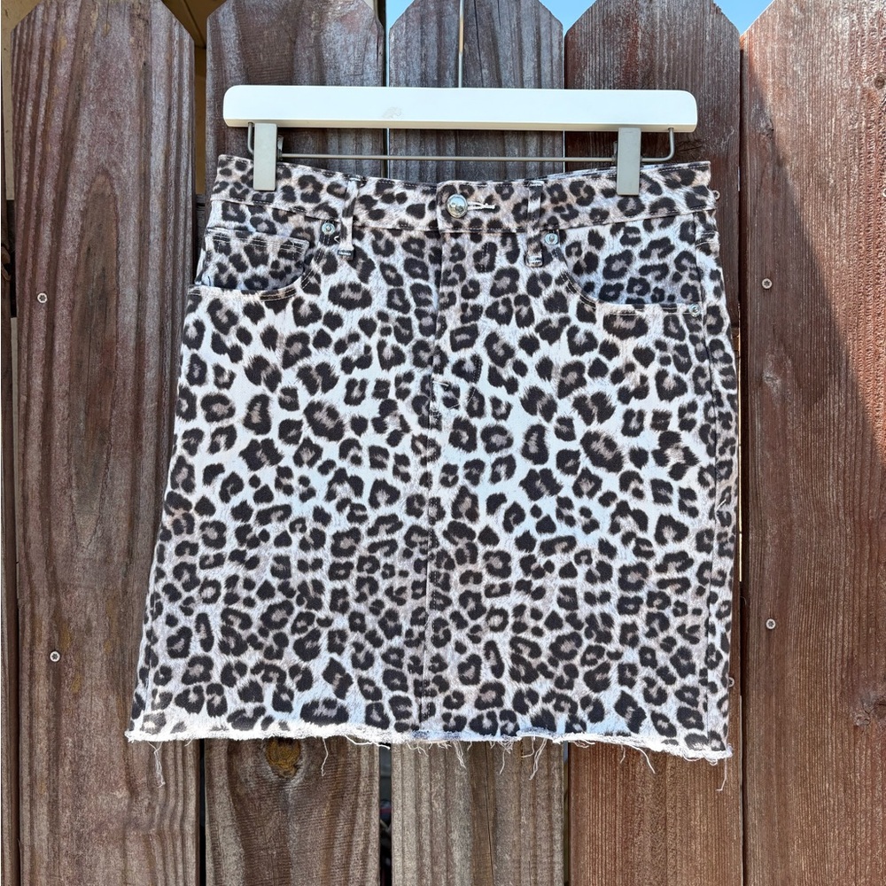 GOOD AMERICAN, Leopard Print Denim Skirt